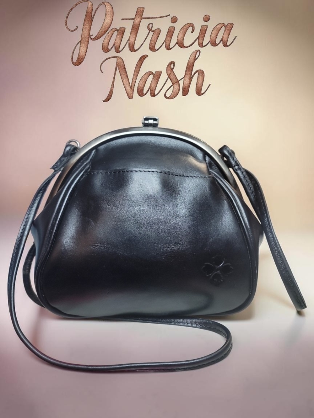 Patricia Nash Portafina Frame Black Leather Crossbody Bag EUC